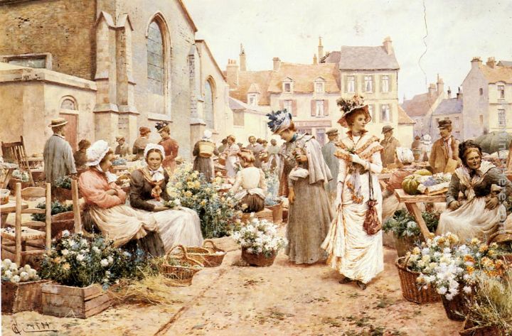 Flower Market in a French Town painting - Alfred Glendening Flower Market in a French Town art painting